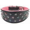 Genuine Leather Dog Collar with Diamante: Black Lined with Soft pink leather 